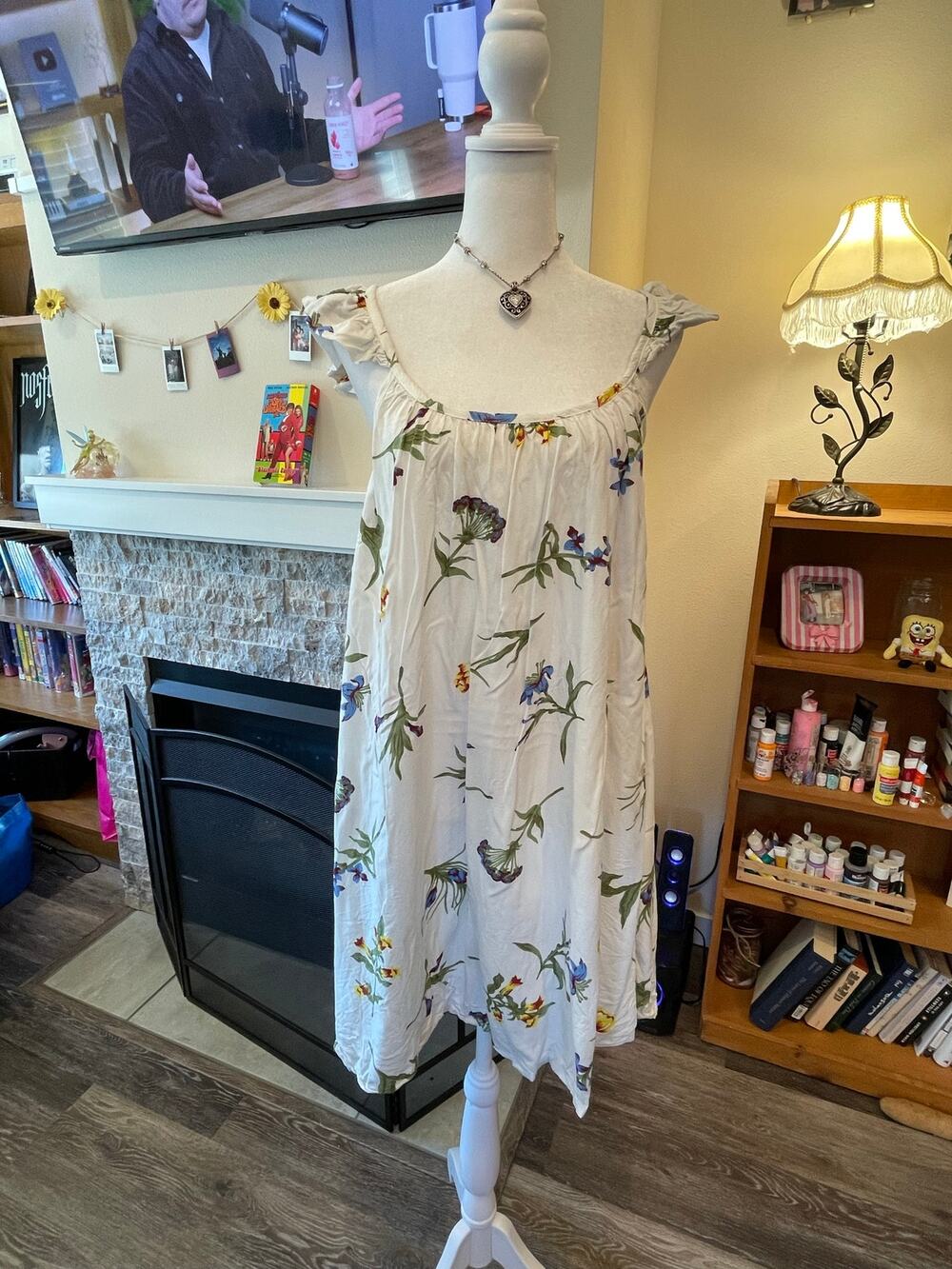 white and floral multicolor piyama dress